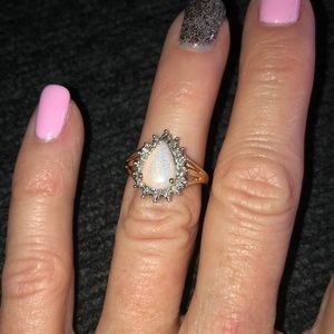 10kt gold opal and diamond ring